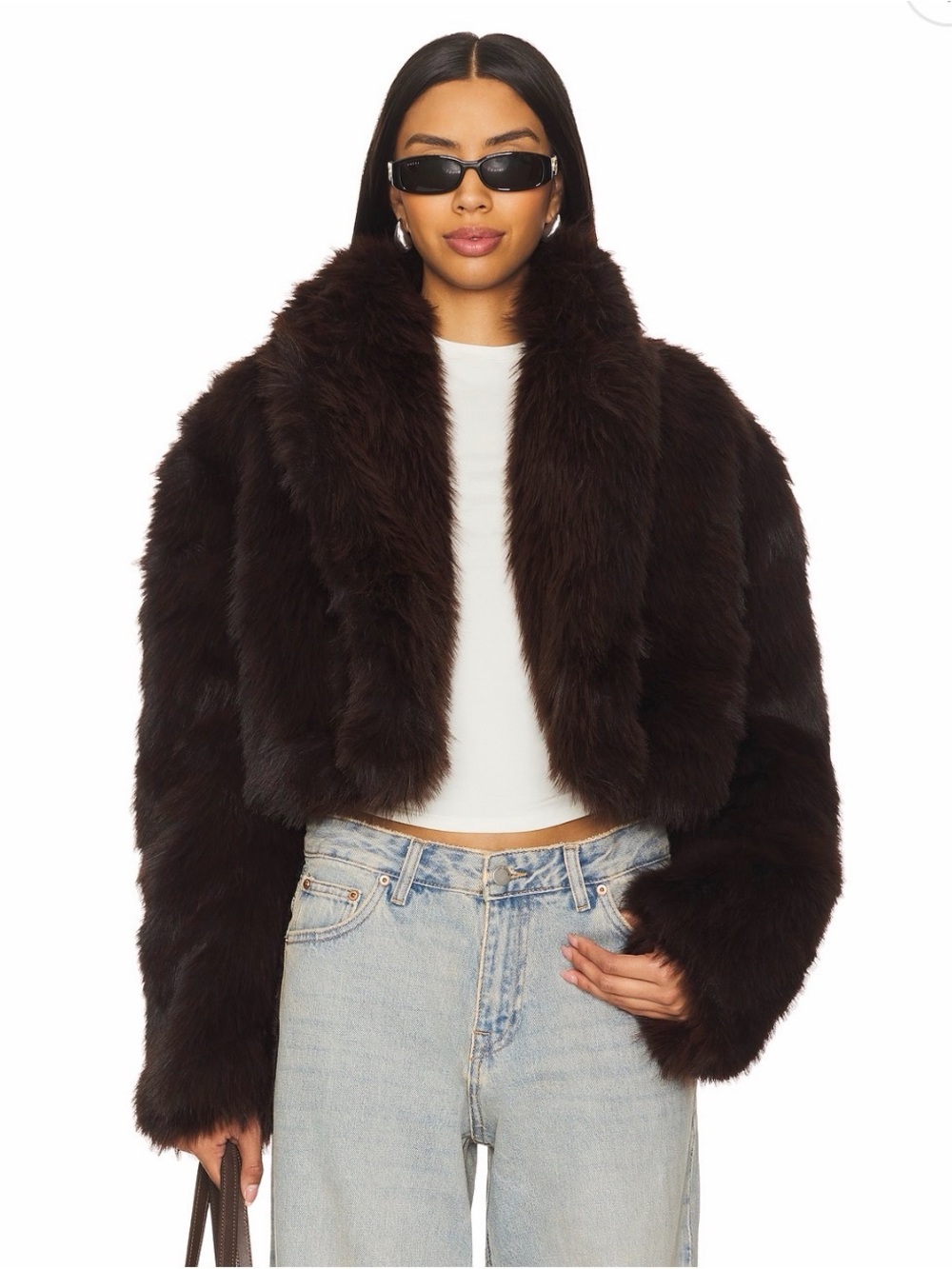 Stephanie Barrel Crop Faux Fur Jacket in Java XS
